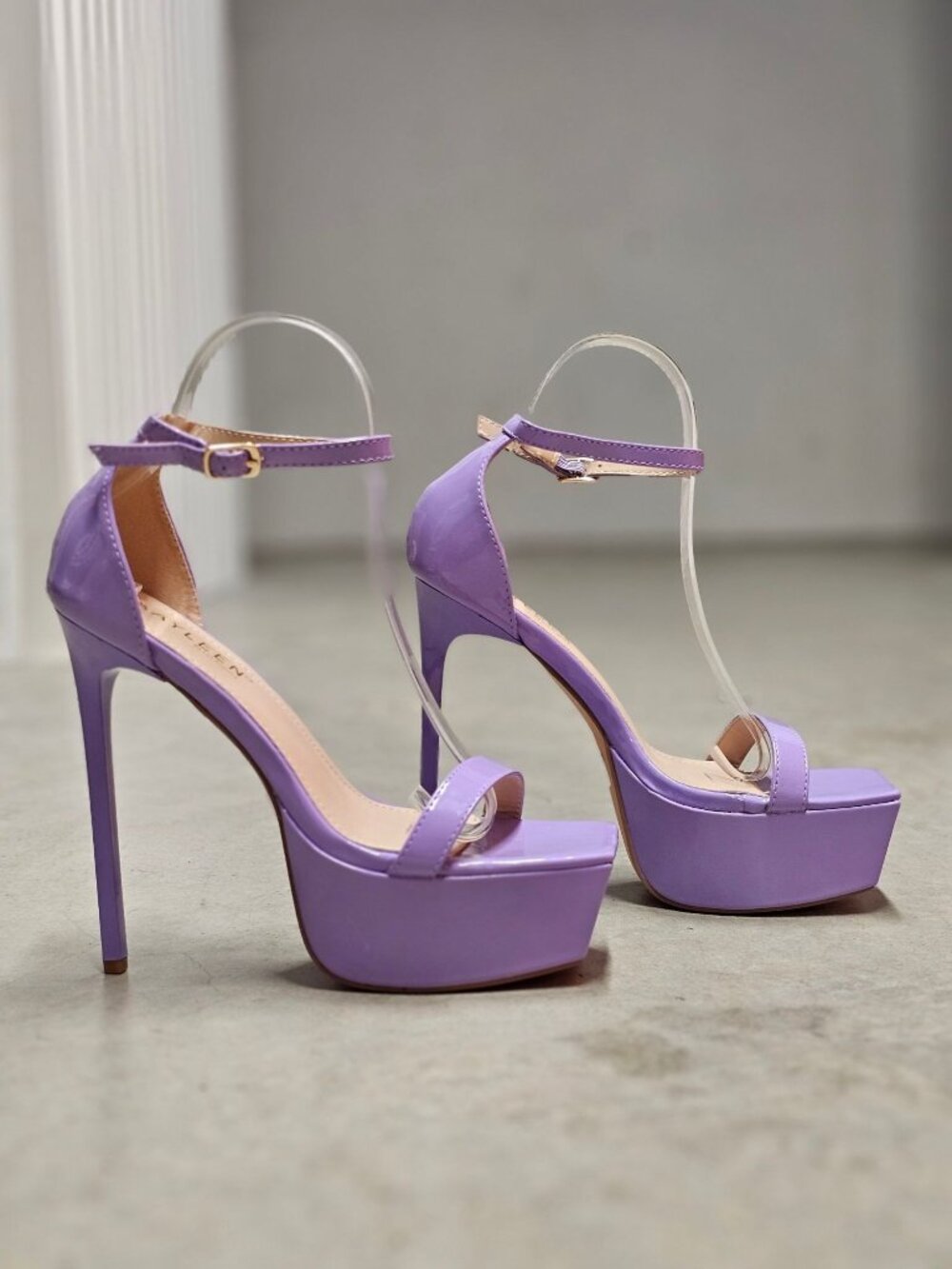 Lilac Platform Stiletto Heels With Ankle Strap Patent Finish - Picture 7 of 16